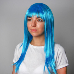 Карнавальный парик  длинные прямые волосы цвет голубой 120 г Страна Карнавалия 851841