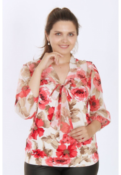 Блуза AhaLodensa 873080 полуприлегающего силуэта на поясе с V образным
