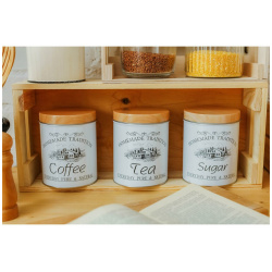 Набор банок для сыпучих продуктов sugar coffee tea  10 5×14 см 3 шт цвет белый No brand 0977463