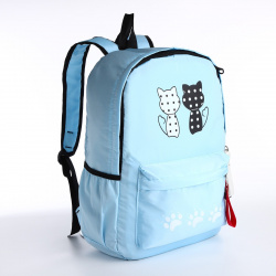 Рюкзак школьный из текстиля  3 кармана кошелек цвет голубой No brand 01007659