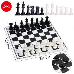 Настольная игра 2 в 1: шахматы и шашки  фигуры пластик поле картон 30 х см No brand 0980764