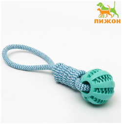 Игрушка канатная плетеная с мячом  до 30 см 120 г голубая Пижон 0922116