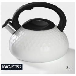 Чайник со свистком из нержавеющей стали magistro glow  3 л индукция ручка soft touch цвет белый 0924118