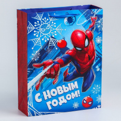 Новый год  пакет подарочный 31х40х11 см упаковка человек паук Дарите Счастье 01064553