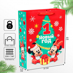 Новый год  пакет подарочный 31х40х11 5 см упаковка микки маус Дарите Счастье 01030767
