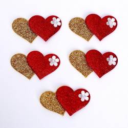 Сердечки декоративные  набор 5 шт размер 1 шт: × 3 см цвет красно золотой Школа талантов 01212261