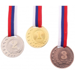 Медаль призовая 064 диам 4 см  3 место цвет бронз с лентой Командор 01216237