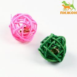 Набор из 2 плетеных шариков лозы с бубенчиком  3 см розовый/зеленый Пижон 01222570