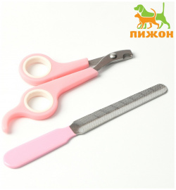 Набор по уходу за когтями: ножницы когтерезы (отверстие 6 мм) и пилка  розовый с белым Пижон 01029159