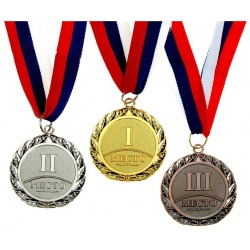 Медаль призовая 001  d= 5 см 2 место цвет серебро с лентой Командор 01216080