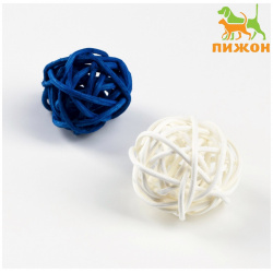 Набор из 2 плетеных шариков лозы без бубенчиков  3 см белый/синий Пижон 01222399