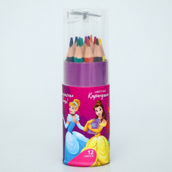 Цветные карандаши в тубусе  12 цветов трехгранные принцессы Disney 01024960