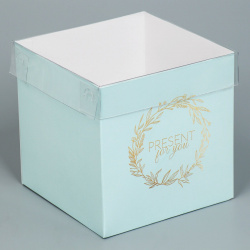 Коробка подарочная для цветов с pvc крышкой  упаковка Дарите Счастье 01472399