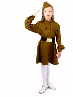 Карнавальный костюм военного: платье дл  рук пилотка ремень габардин п/э р р42р 158 164 Страна Карнавалия 02562551