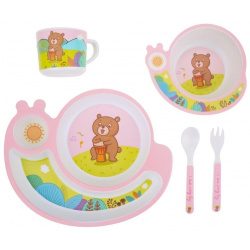 Набор детской посуды из бамбука 5 предметов "мишка розовый" Первый Домовой 03974724 