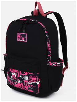 Рюкзак молодежный из текстиля  4 кармана цвет черный/розовый No brand 04299832
