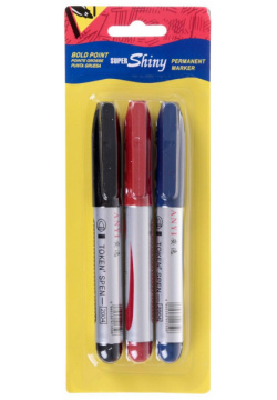 Набор перманентных маркеров  3 цвета: синий красный черный наконечник круглый 4 мм блистер No brand 04881318