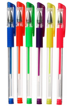 Набор гелевых ручек  6 цветов флуоресцентные с резиновыми держателями Calligrata 04909377