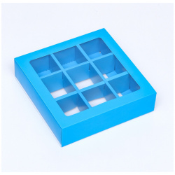 Коробка под 9 конфет с обечайкой  голубой 13 7 х 3 5 см UPAK LAND 05247859