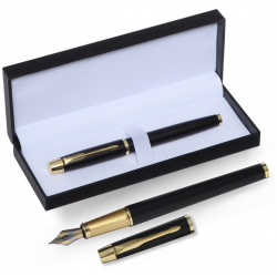 Ручка подарочная перьевая в кожзам футляре  корпус матовый черный золото Calligrata 05564903