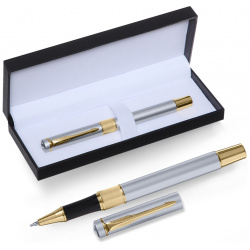 Ручка подарочная роллер  в кожзам футляре корпус серебро золото черный Calligrata 05564967