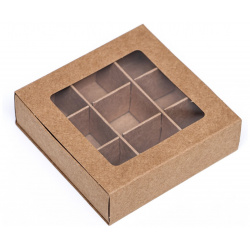 Коробка для конфет 9 штук  8 7 х 2 5 тонкие разделители крафт UPAK LAND 06167835