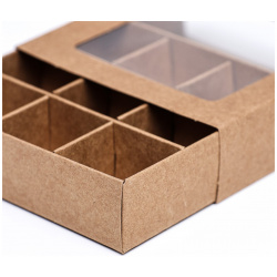 Коробка для конфет 9 штук  8 7 х 2 5 тонкие разделители крафт UPAK LAND 06167835