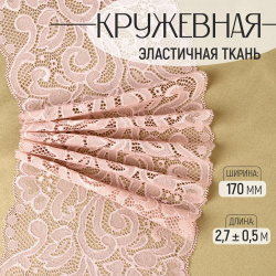 Кружевная эластичная ткань  170 мм × 2 7 ± 0 5 м цвет розово бежевый Арт Узор 06490590