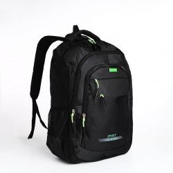 Рюкзак мужской на молнии  4 наружных кармана цвет черный/зеленый No brand 06528484