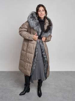 Пальто Visdeer 06540108 утепленное с мехом чернобурки зимнее женское