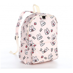 Рюкзак школьный из текстиля на молнии  3 кармана цвет бежевый/розовый No brand 07029639