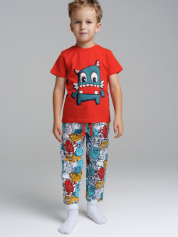 Комплект трикотажный фуфайка футболка брюки пижама пояс PLAYTODAY 07133399 
