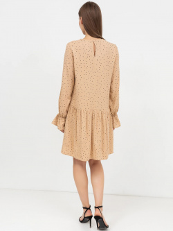 Свободное текстильное платье с длинными рукавами бежевого цвета в мелкий горошек Mark Formelle 07627531