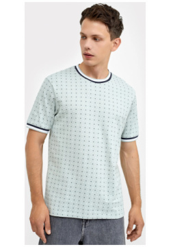 Хлопковая футболка мятного цвета с геометрическими фигурами Mark Formelle 07634140 