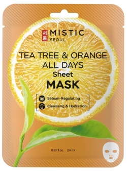 Тканевая маска для лица с экстрактами чайного дерева и апельсина 24мл MISTIC 08147941 