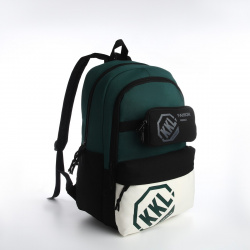 Рюкзак молодежный из текстиля на молнии  3 кармана сумка держатель для чемодана цвет черный/зеленый No brand 08227378