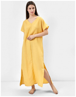 Платье женское домашнее макси из премиального льна и вискозы в желтом цвете Mark Formelle 08586275 