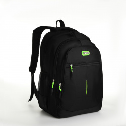 Рюкзак школьный из текстиля на молнии  5 карманов цвет черный/зеленый No brand 08875849