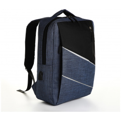Рюкзак молодежный на молнии  2 кармана с usb цвет черный/синий No brand 08896221