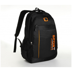 Рюкзак молодежный на молнии  4 кармана цвет черный/оранжевый No brand 08896493
