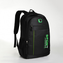 Рюкзак молодежный на молнии  4 кармана цвет черный/зеленый No brand 08896333