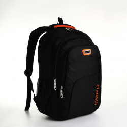 Рюкзак молодежный на молнии  4 кармана цвет черный/оранжевый No brand 08896496
