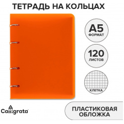 Тетрадь на кольцах a5 120 листов в клетку calligrata оранжевая  пластиковая обложка блок офсет 09188729