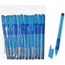 Набор шариковых ручек 12 штук  0 7мм корпус синий с резиновым держателем чернила синие No brand 09194955
