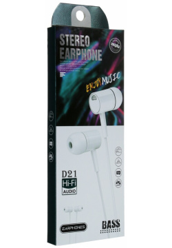 Наушники d21  проводные вакуумные микрофон 1 м jack 3 5 мм белые No brand 09440416