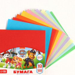 Бумага цветная для оригами  15х15 см 100 листов 10 цветов немелованная двусторонняя в пакете 80 г/м² щенячий патруль Paw Patrol 09911085