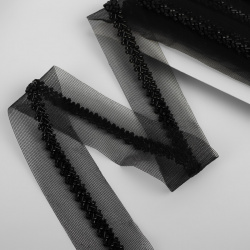 Тесьма декоративная с бисером  35 мм 4 5 ± 0 м цвет черный Арт Узор 010293762