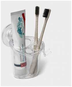 Держатель для зубных щеток и пасты на липучке доляна  12 5×11 см цвет прозрачный 010933203