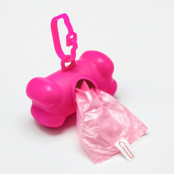 Контейнер косточка с мешками для уборки (рулон 15 пакетов 29х21 см)  розовый Пижон 01517181
