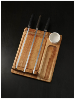 Подарочный набор для подачи шашлыка: доска  тарелка 30×24×5 5 см опахало соусник береза Adelica 02821480